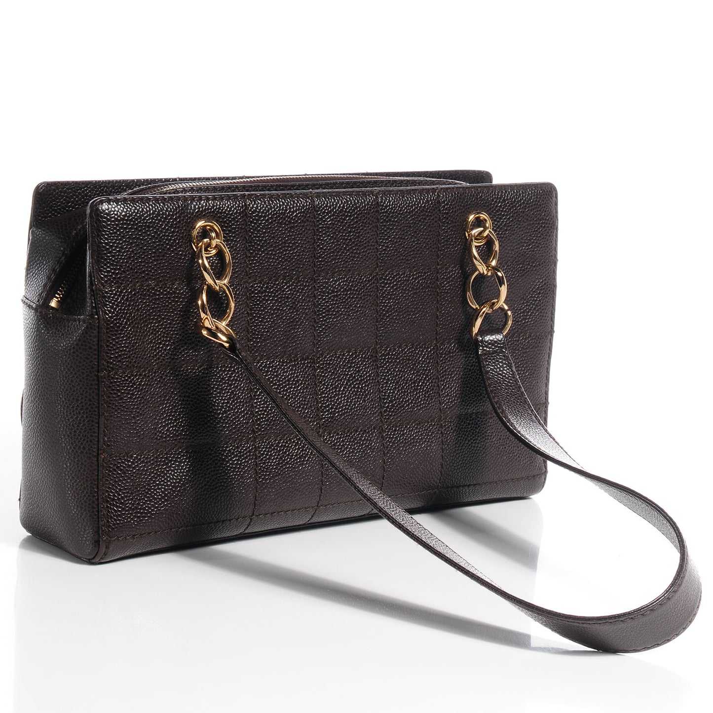 Caviar Square Stitched Shoulder Bag Brown