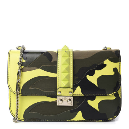 Valentino Garavani Nappa Canvas Camouflage Medium Glam Lock Rockstud Flap Fluo Yellow 1 of 14
