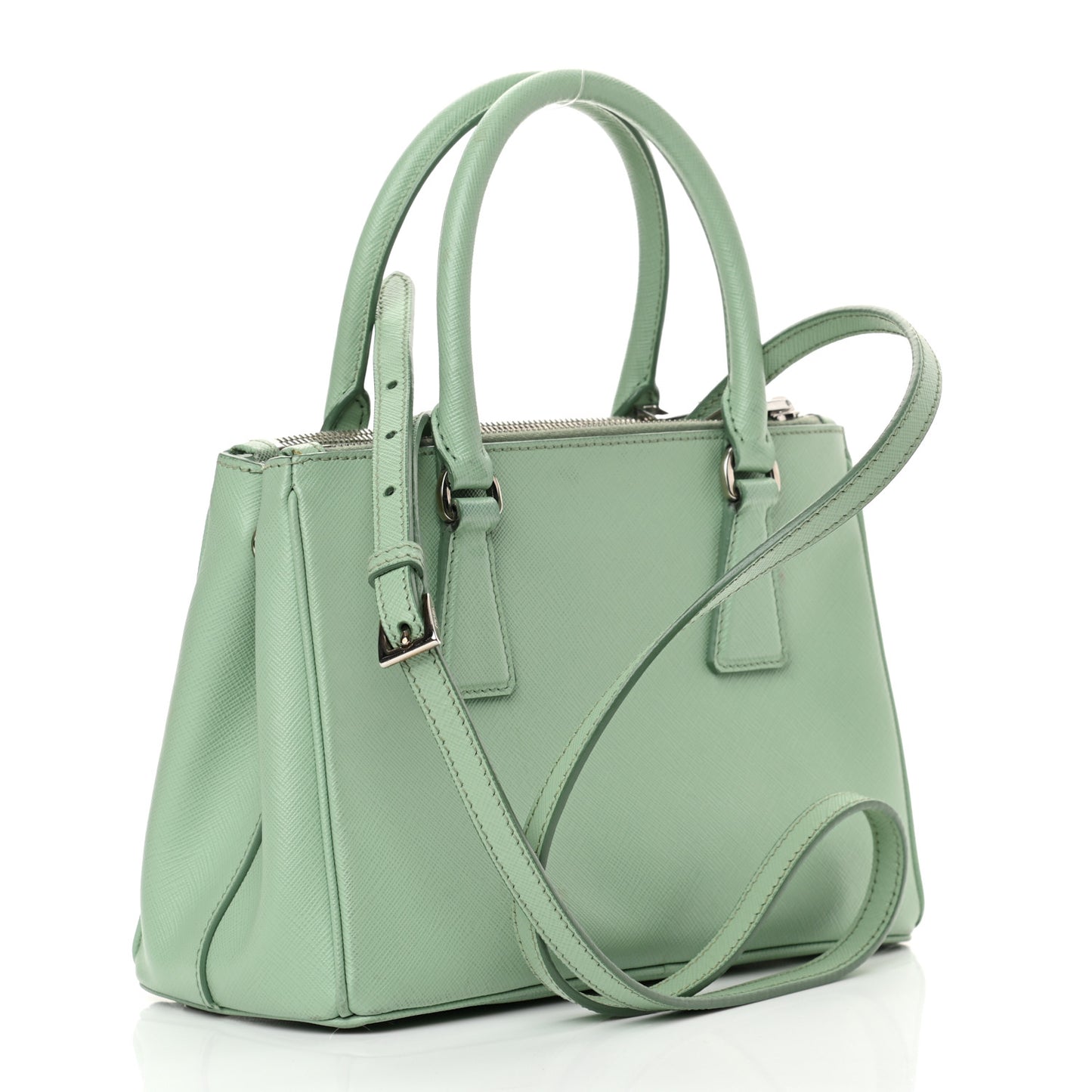 Saffiano Lux Small Galleria Double Zip Tote Acquamarina