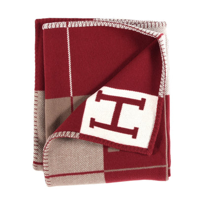 Hermes Wool Cashmere Avalon III Blanket Ecru Rouge H 2 of 3