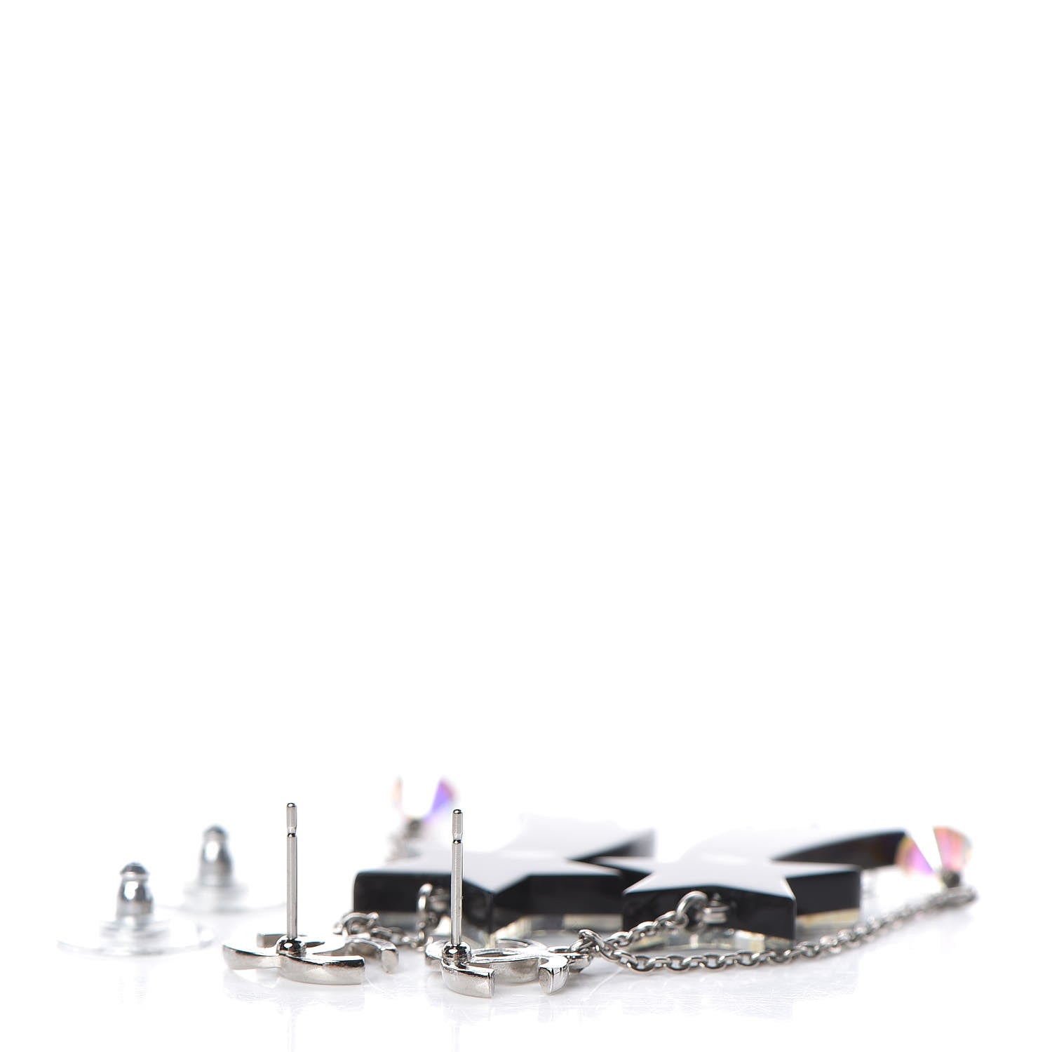 Chanel Resin Crystal CC Shooting Star Dangle Earrings Silver Purple 3 of 4