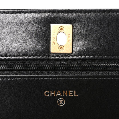 Chanel Lambskin Quilted CC Pearl Crush Wallet on Chain WOC Black 6 of 10