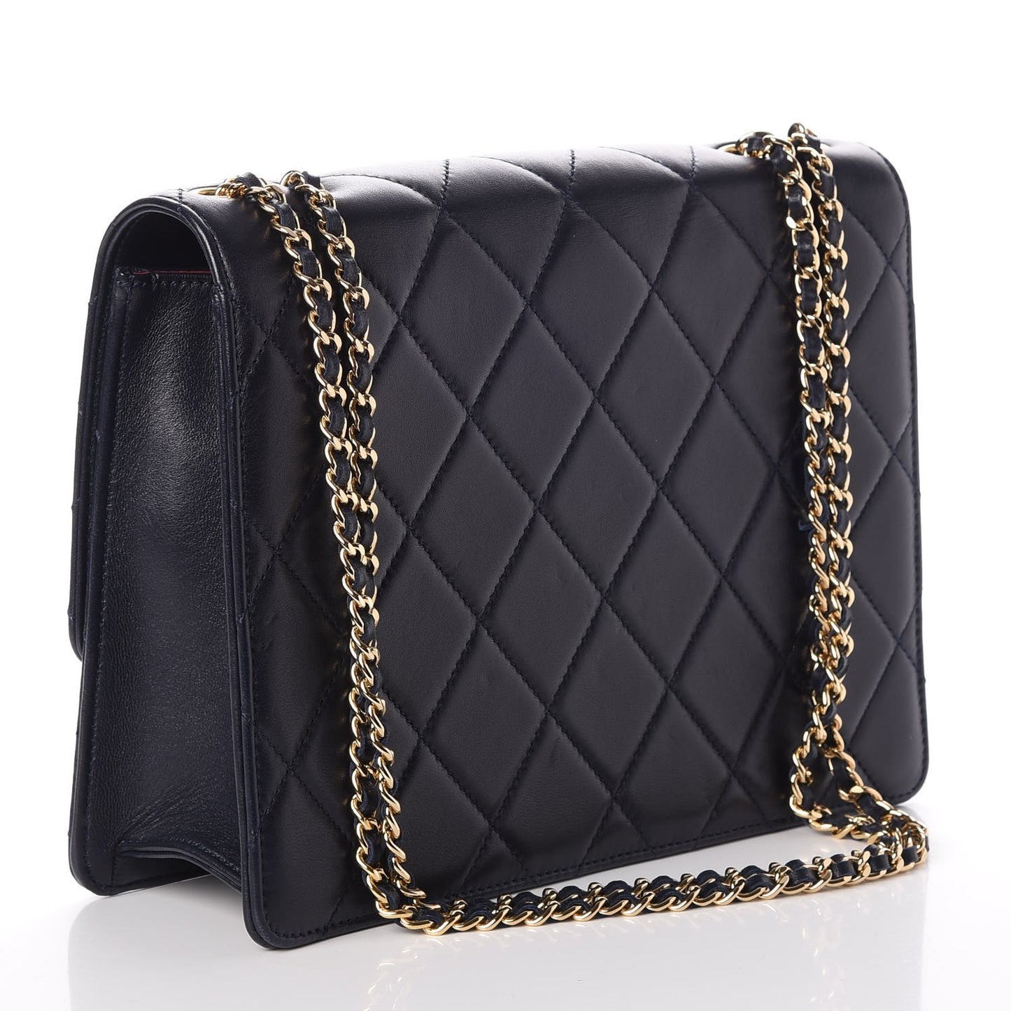 Lambskin Quilted Medium Golden Class Flap Marine