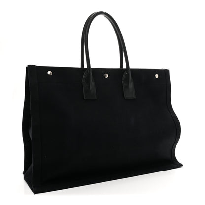 Saint Laurent Linen Calfskin Rive Gauche Tote Black 3 of 12