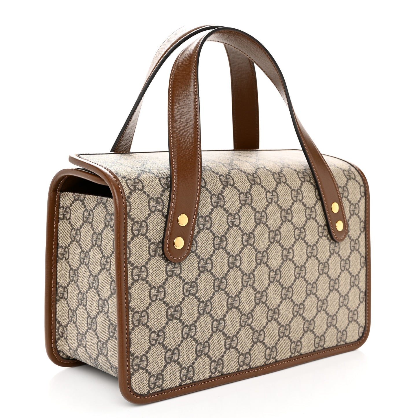 GG Supreme Monogram Azalea Calfskin Small Horsebit 1955 Foldover Top Handle Bag Beige Ebony Brown Sugar