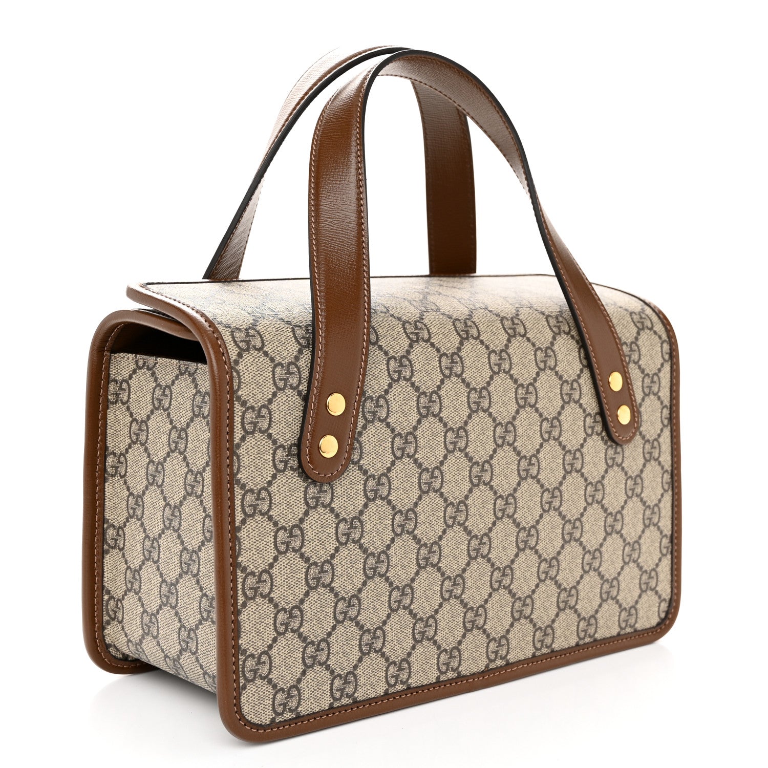 Gucci GG Supreme Monogram Azalea Calfskin Small Horsebit 1955 Foldover Top Handle Bag Beige Ebony Brown Sugar 3 of 10