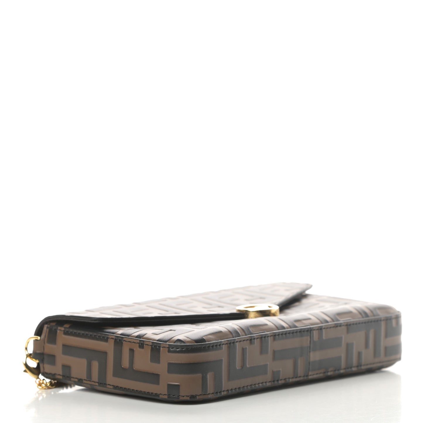 Vitello Soft F is Fendi Bi-Color FF 1974 Embossed Envelope Wallet On Chain with Pouches Maya Black