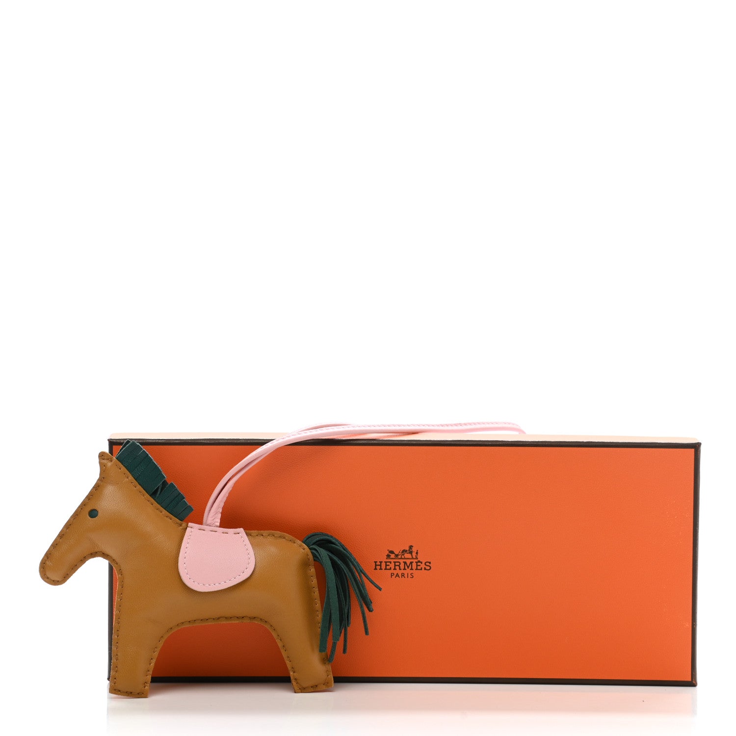 Hermes Milo Lambskin Grigri Rodeo Horse Bag Charm MM Sesame Malachite Rose Sakura 5 of 5