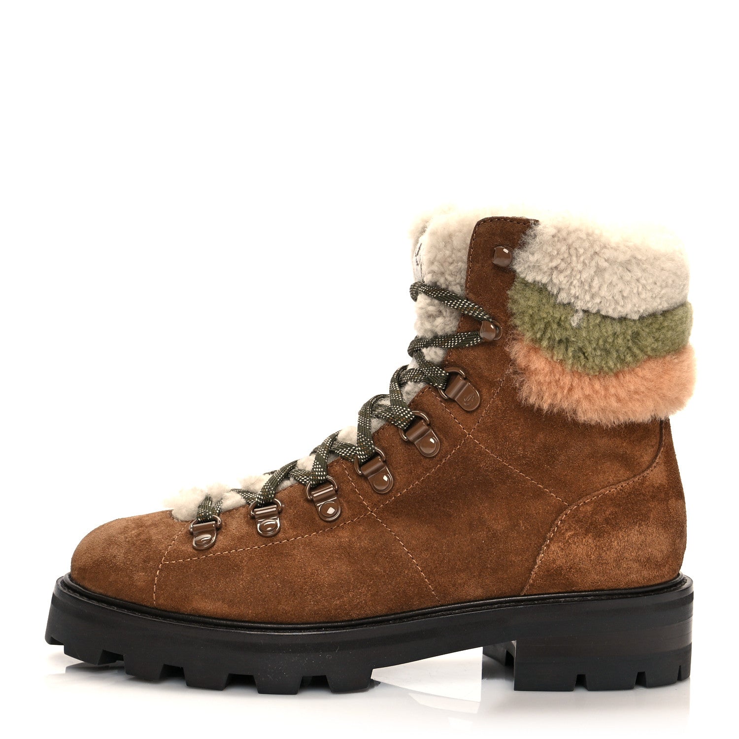 Jimmy Choo Suede Shearling Eshee Hiking Boots 37 Clove Nutmeg Mix 1 of 7