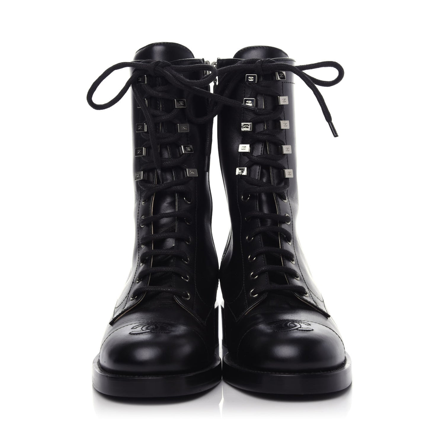 Calfskin Lace Up Combat Boots 39.5 Black
