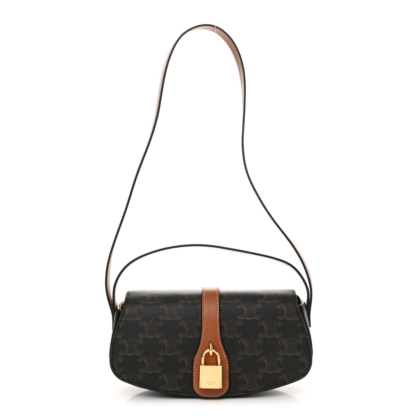 Triomphe Canvas Calfskin Tabou Clutch on Strap Tan
