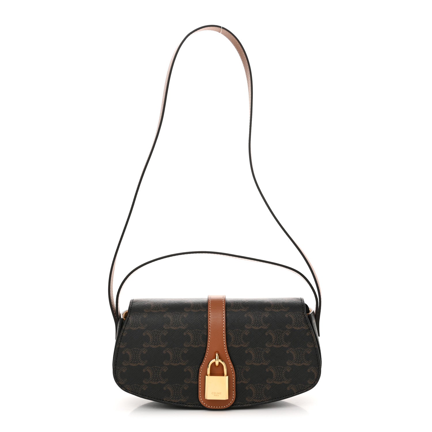 Celine Triomphe Canvas Calfskin Tabou Clutch on Strap Tan 1 of 12