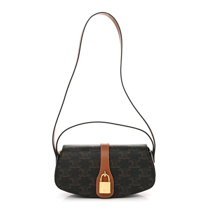 Celine Triomphe Canvas Calfskin Tabou Clutch on Strap Tan 1 of 12