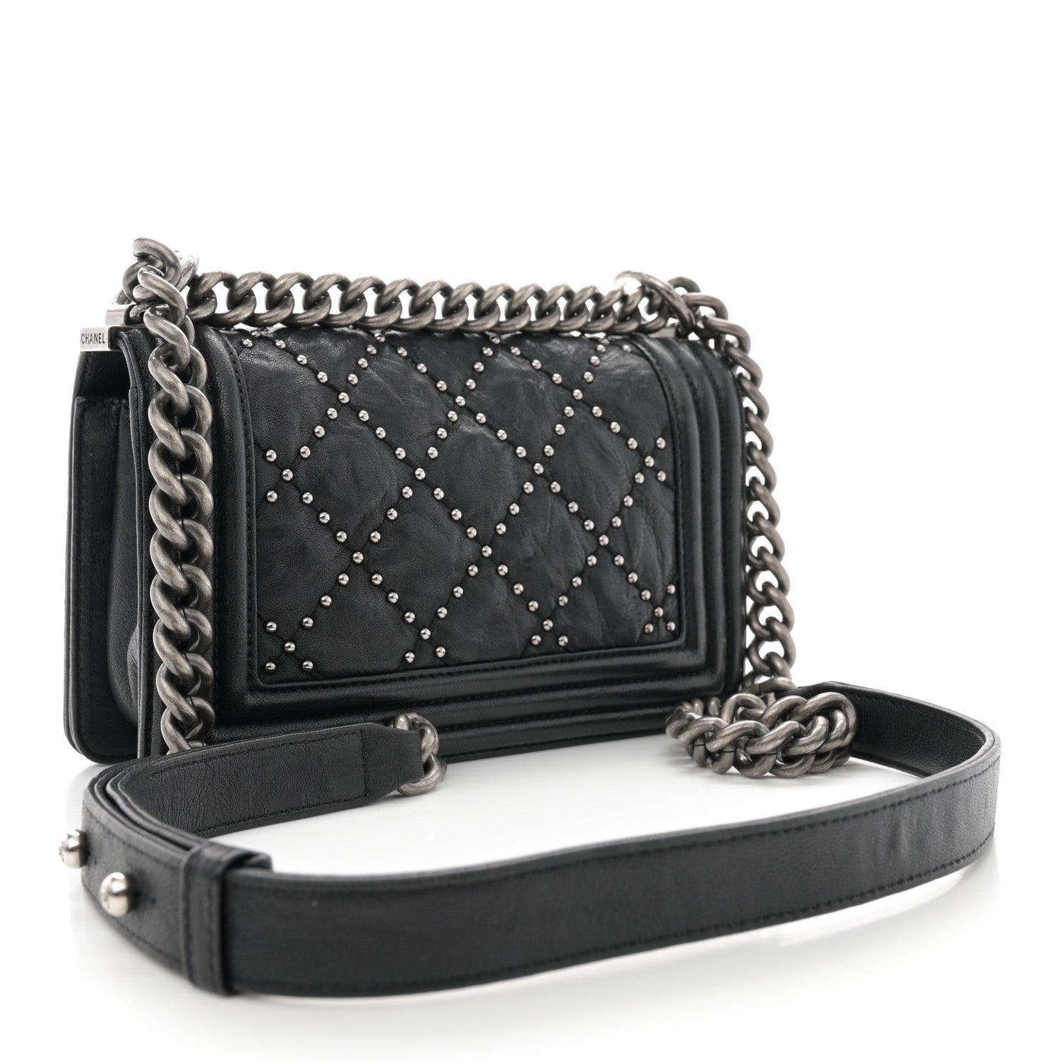 Chanel Crumpled Lambskin Small Studded Boy Flap Black 3 of 13