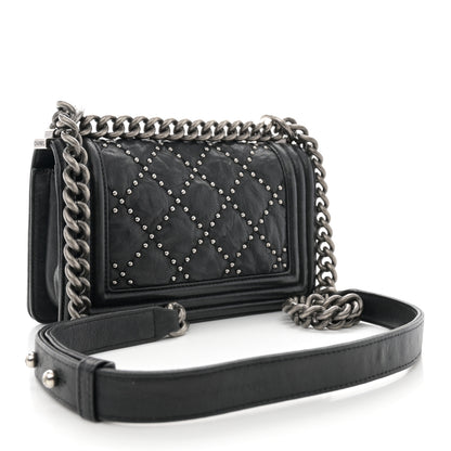 Chanel Crumpled Lambskin Small Studded Boy Flap Black 3 of 13