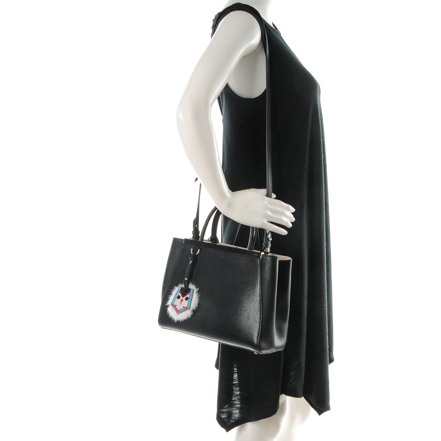Vitello Elite Flamingo Mink Monster Charm Petite 2Jours Tote Black Multicolor