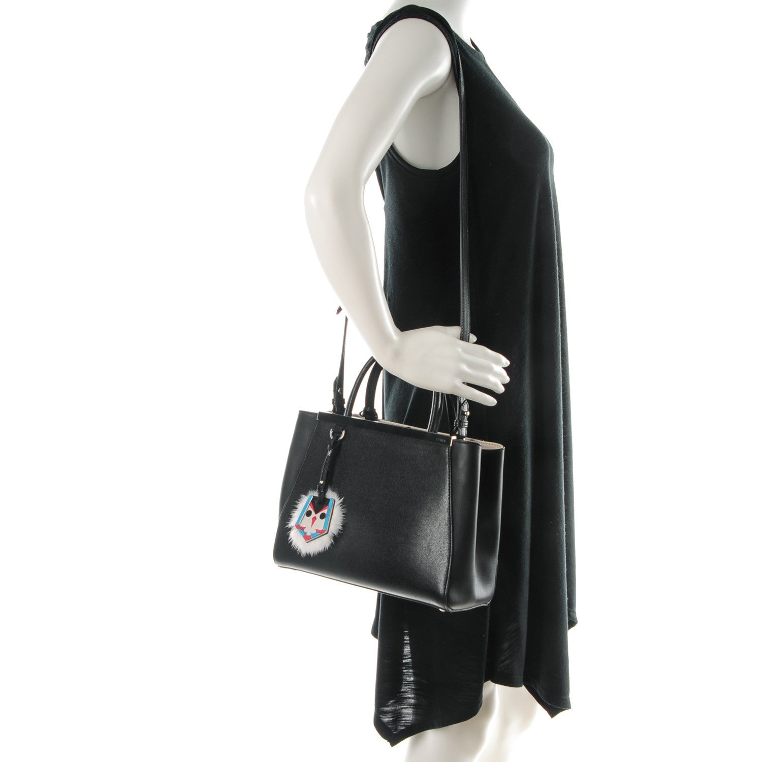 Fendi Vitello Elite Flamingo Mink Monster Charm Petite 2Jours Tote Black Multicolor 2 of 8