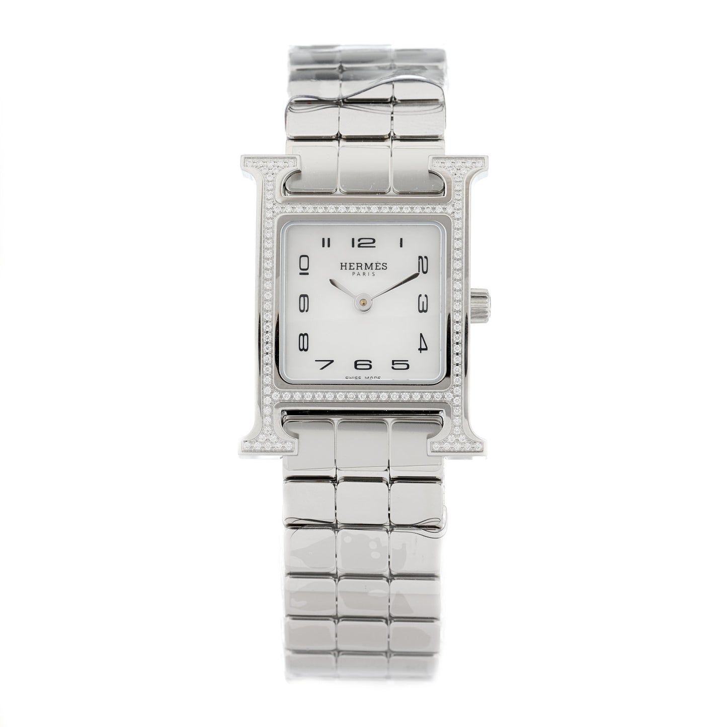 Stainless Steel Diamond Bezel Mother of Pearl 21mm Heure H Hour Quartz Watch