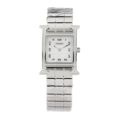 Hermes Stainless Steel Diamond Bezel Mother of Pearl 21mm Heure H Hour Quartz Watch 1 of 5