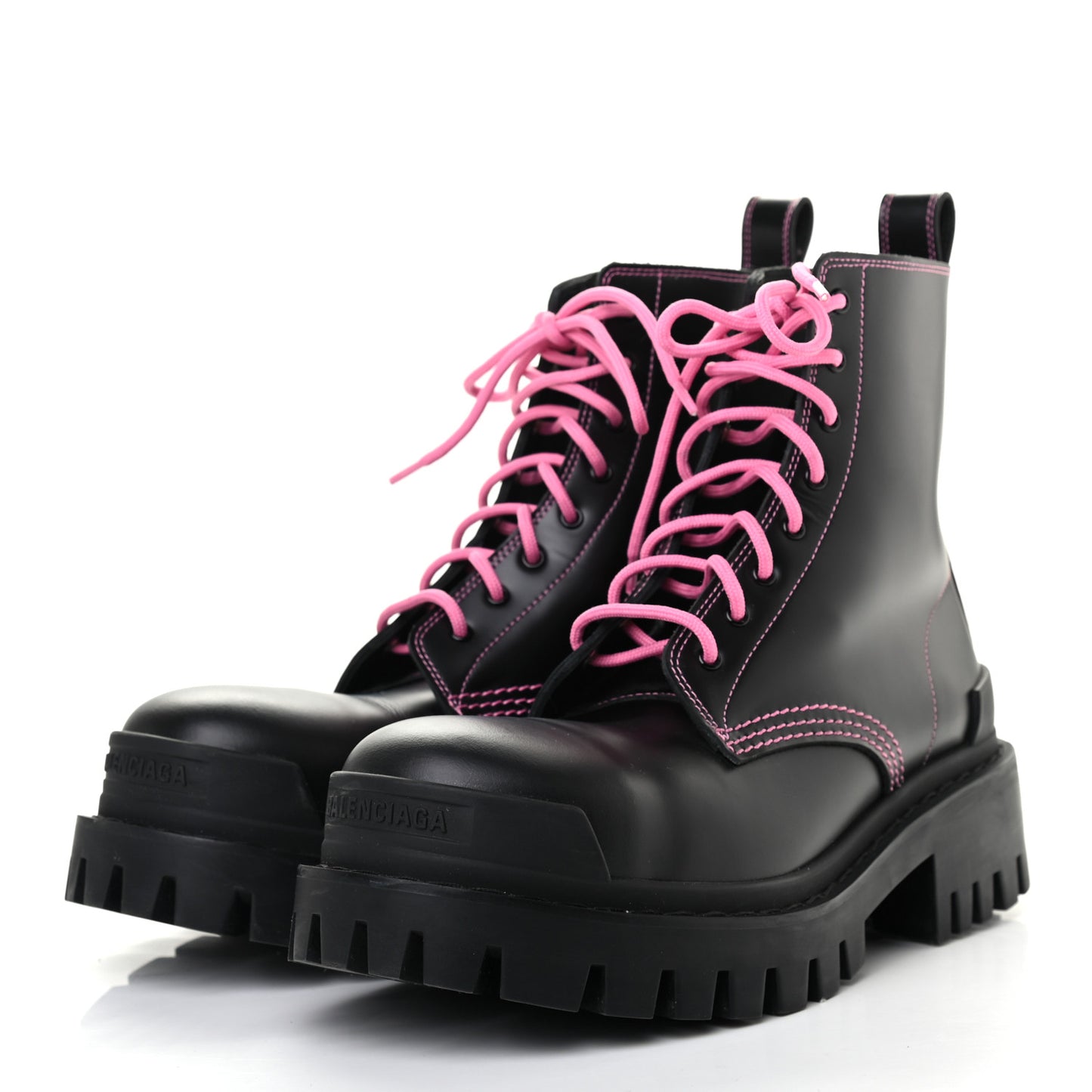 Calfskin Womens Strike 20mm Lace Up Boots 38.5 Black Fluo Pink