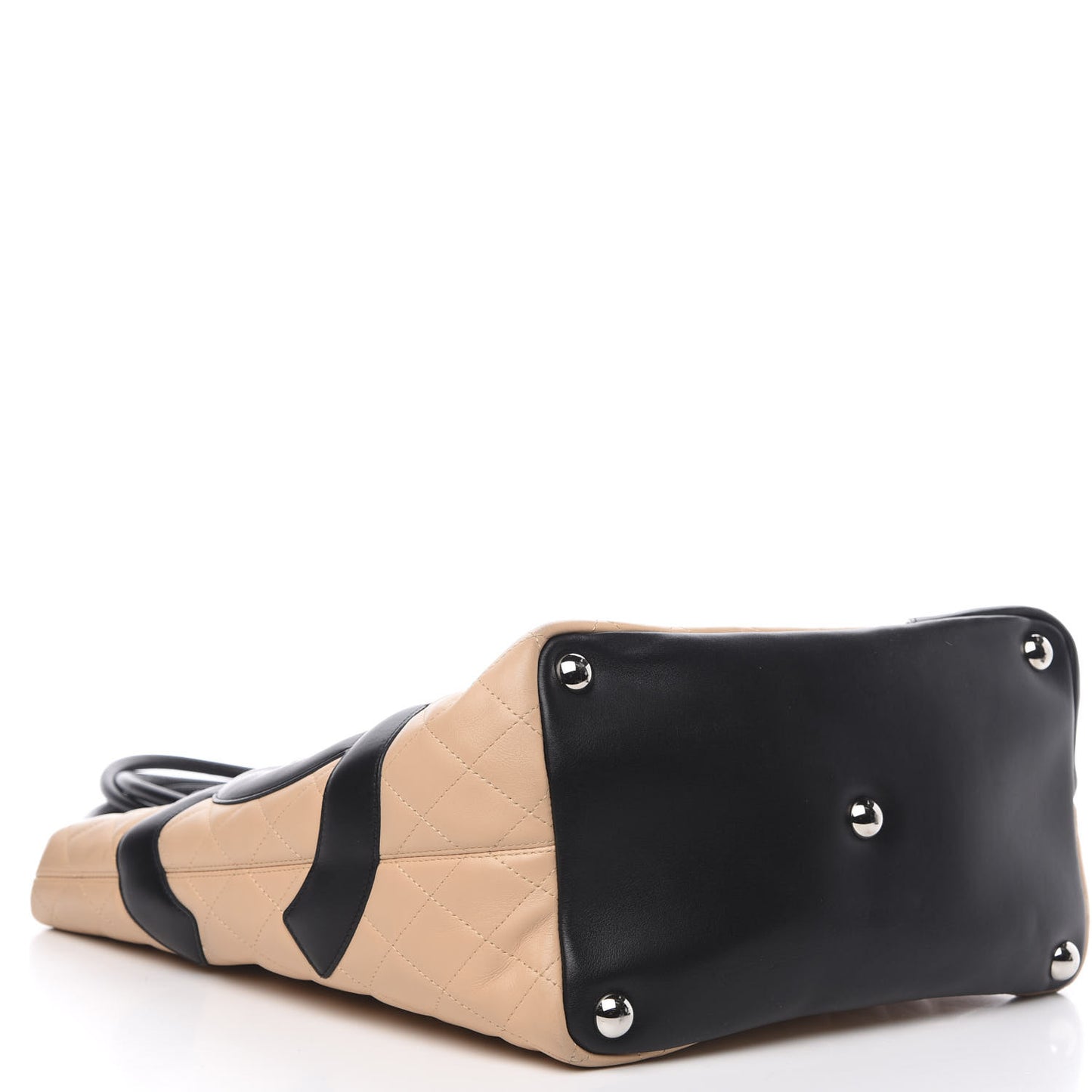 Calfskin Quilted Large Cambon Tote Beige Black