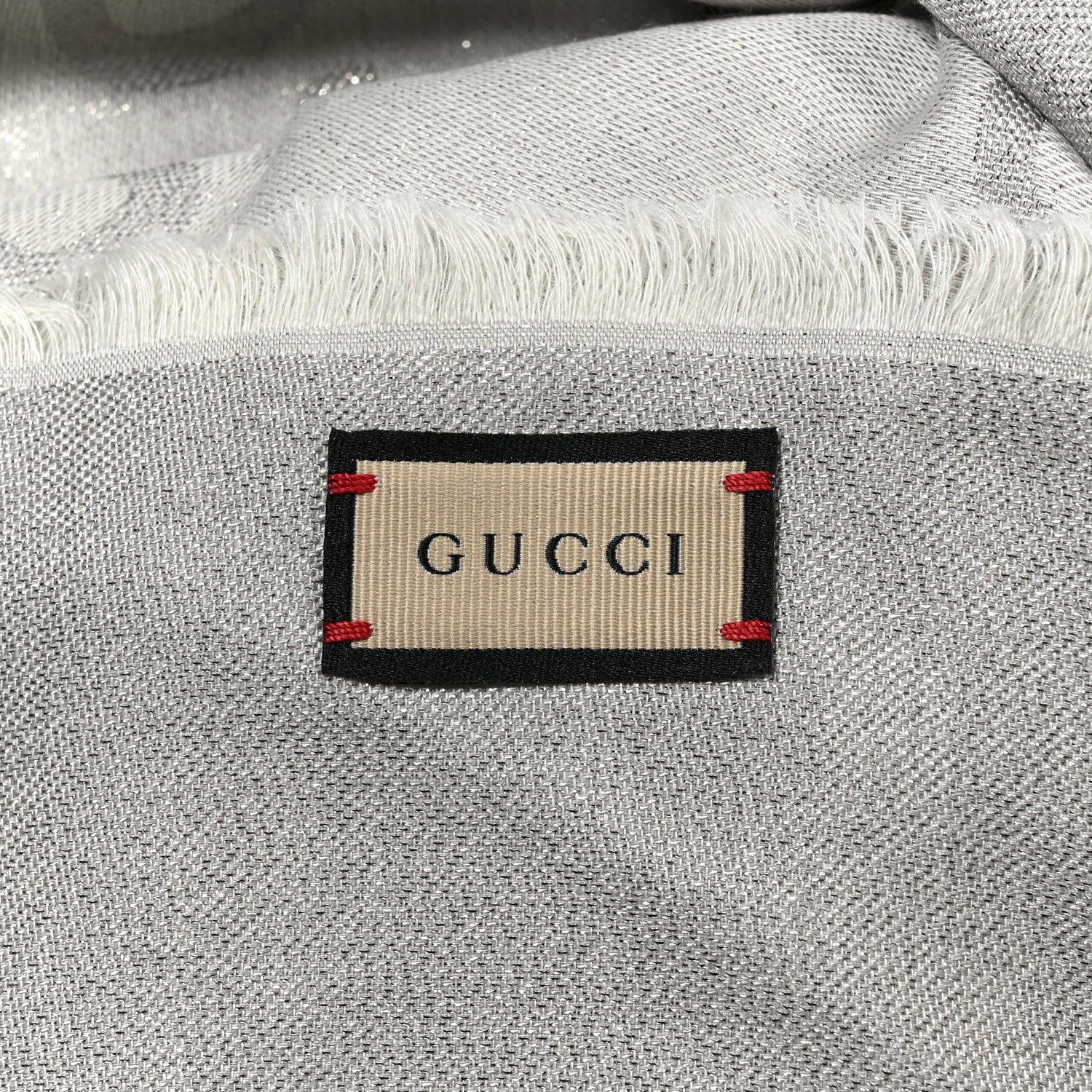 Gucci Wool Silk Jacquard Lame GG Monogram Atarest Lux Square Shawl Graphite Silver 3 of 3