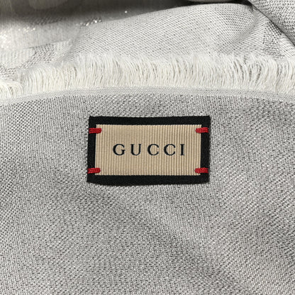 Gucci Wool Silk Jacquard Lame GG Monogram Atarest Lux Square Shawl Graphite Silver 3 of 3