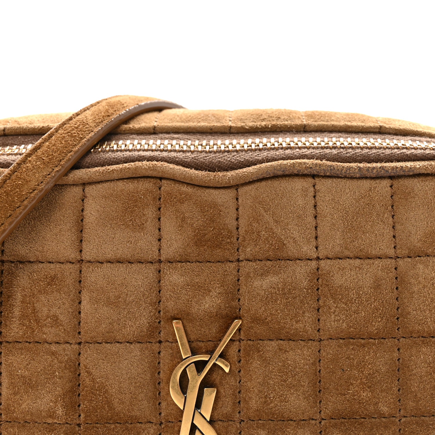 Saint Laurent Suede Calfskin Mini Quilted Monogram Camera Bag Golden Leaf 7 of 9