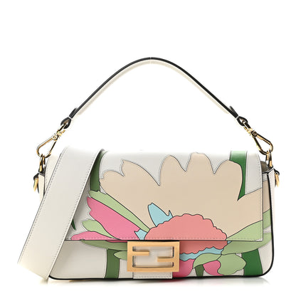 Fendi Vitello Seta Daisy Inlay Baguette White Ice Multicolor 1 of 8