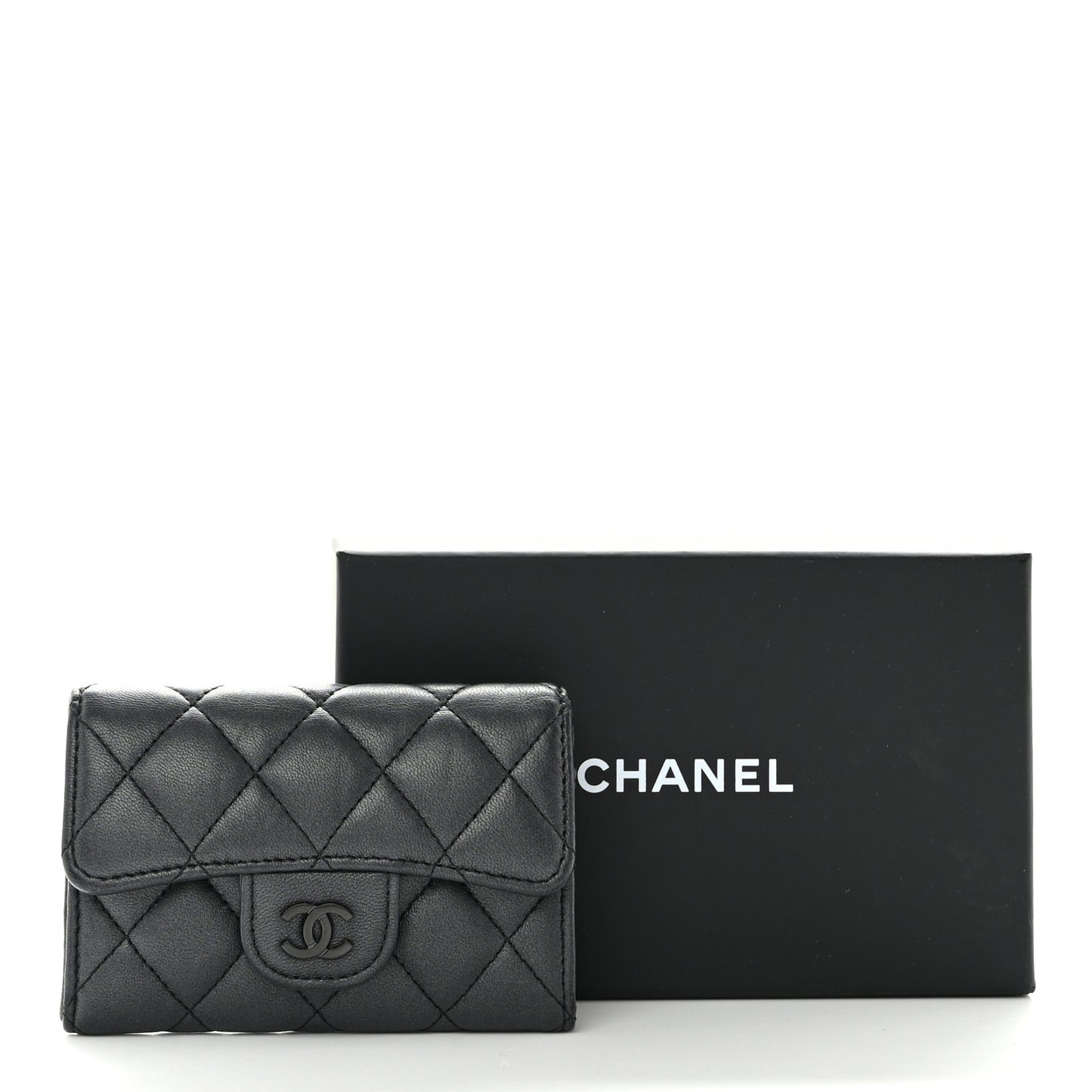 Lambskin Quilted Flap Card Holder Wallet So Black