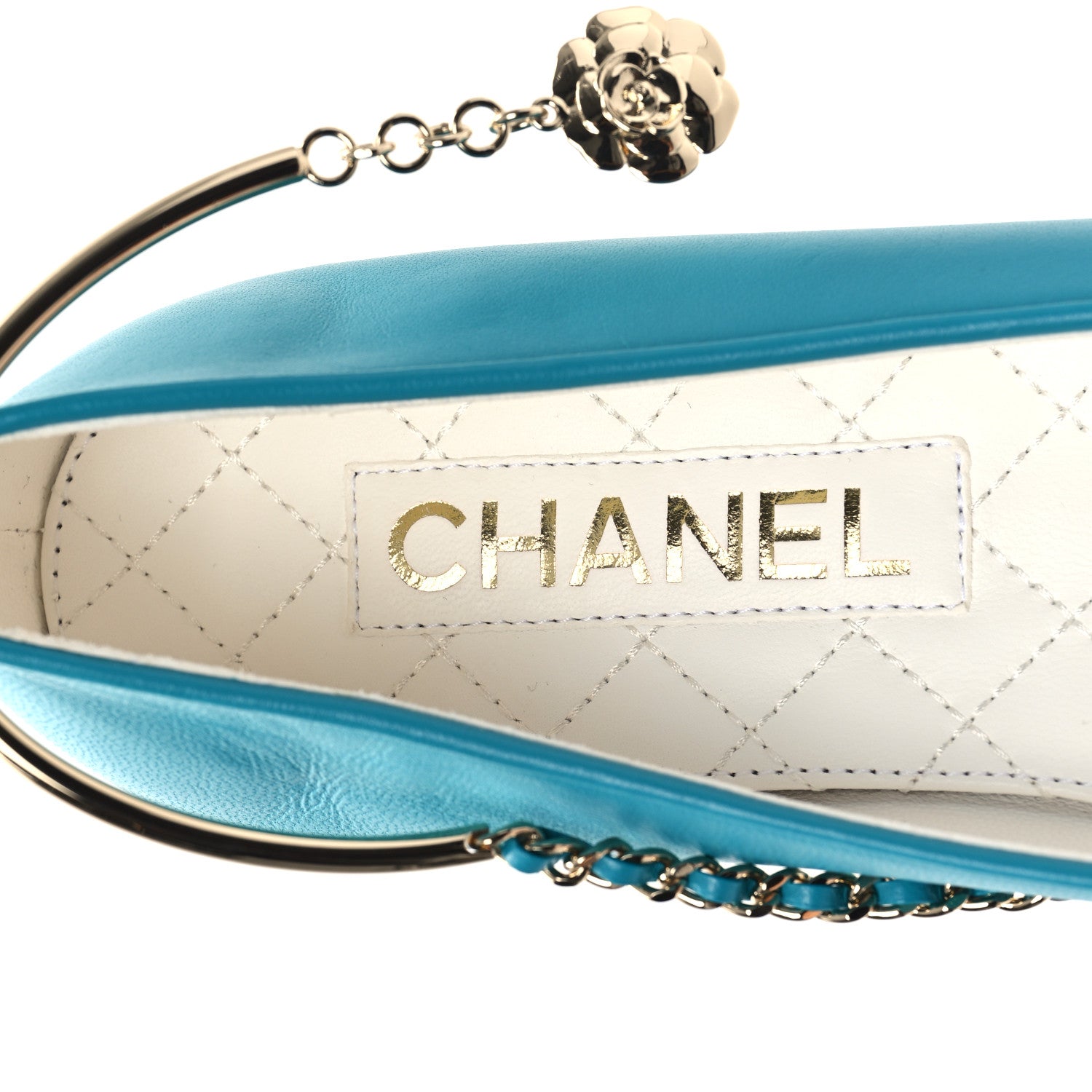 Chanel Lambskin Patent Calfskin Cap Toe Ankle Chain Ballerina Flats 38 Turquoise 11 of 18