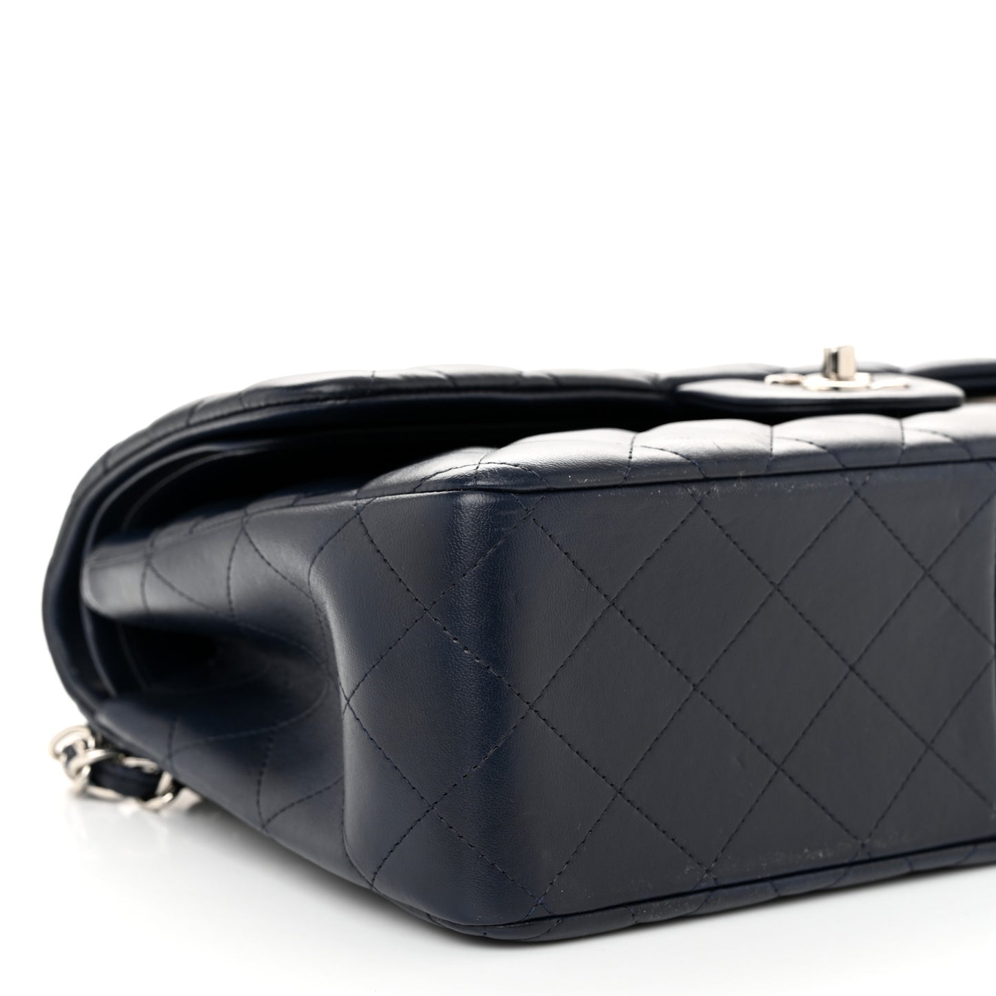 Lambskin Quilted Jumbo Double Flap Navy Blue