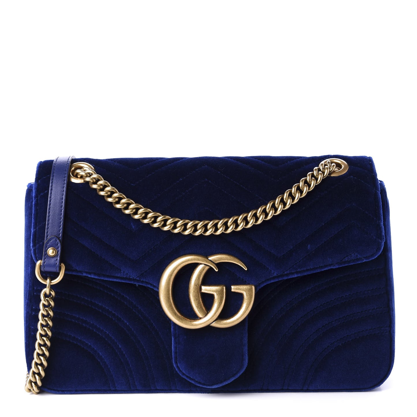 Velvet Matelasse Medium GG Marmont Shoulder Bag Cobalt Blue