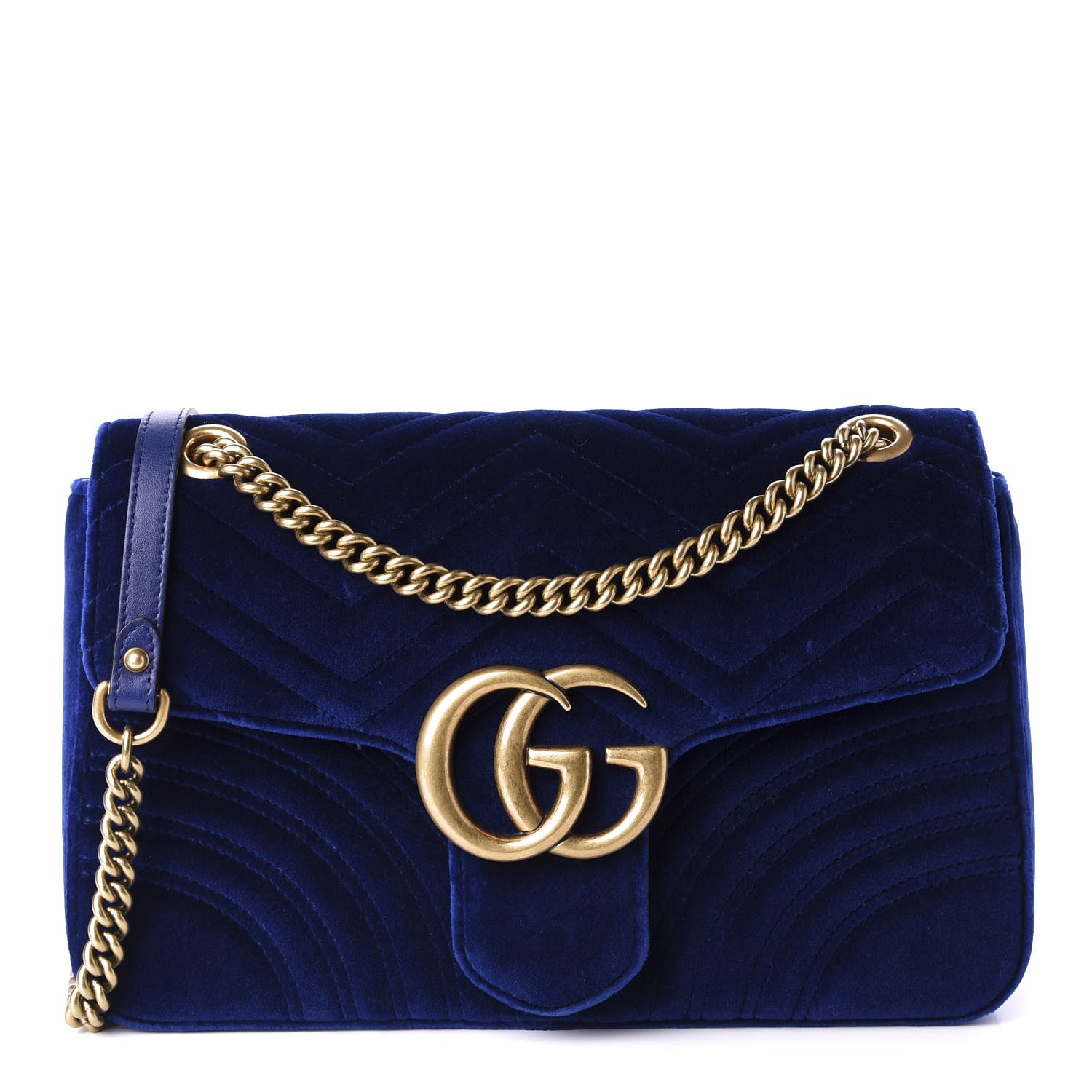 Gucci Velvet Matelasse Medium GG Marmont Shoulder Bag Cobalt Blue 1 of 10