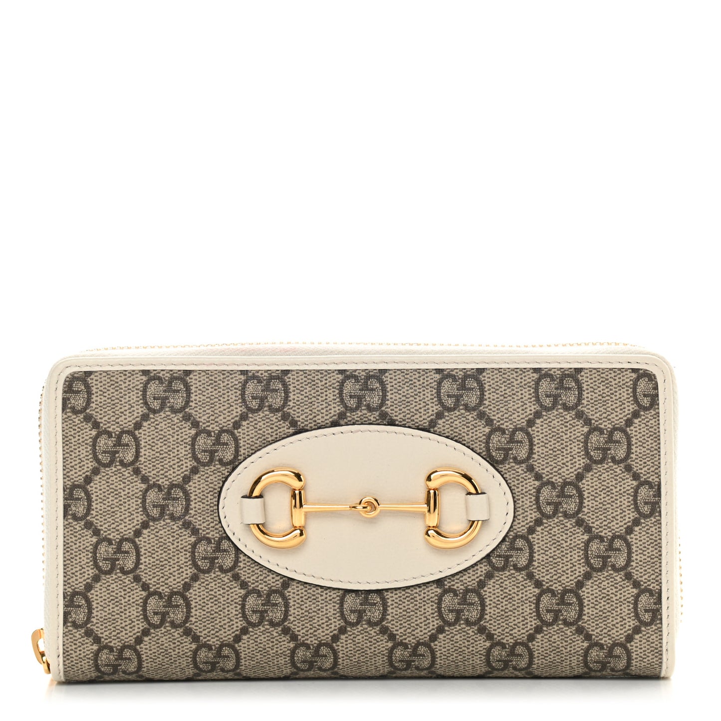 GG Supreme Monogram Azalea Calfskin Horsebit 1955 Zip Around Wallet Beige Ebony Mystic White
