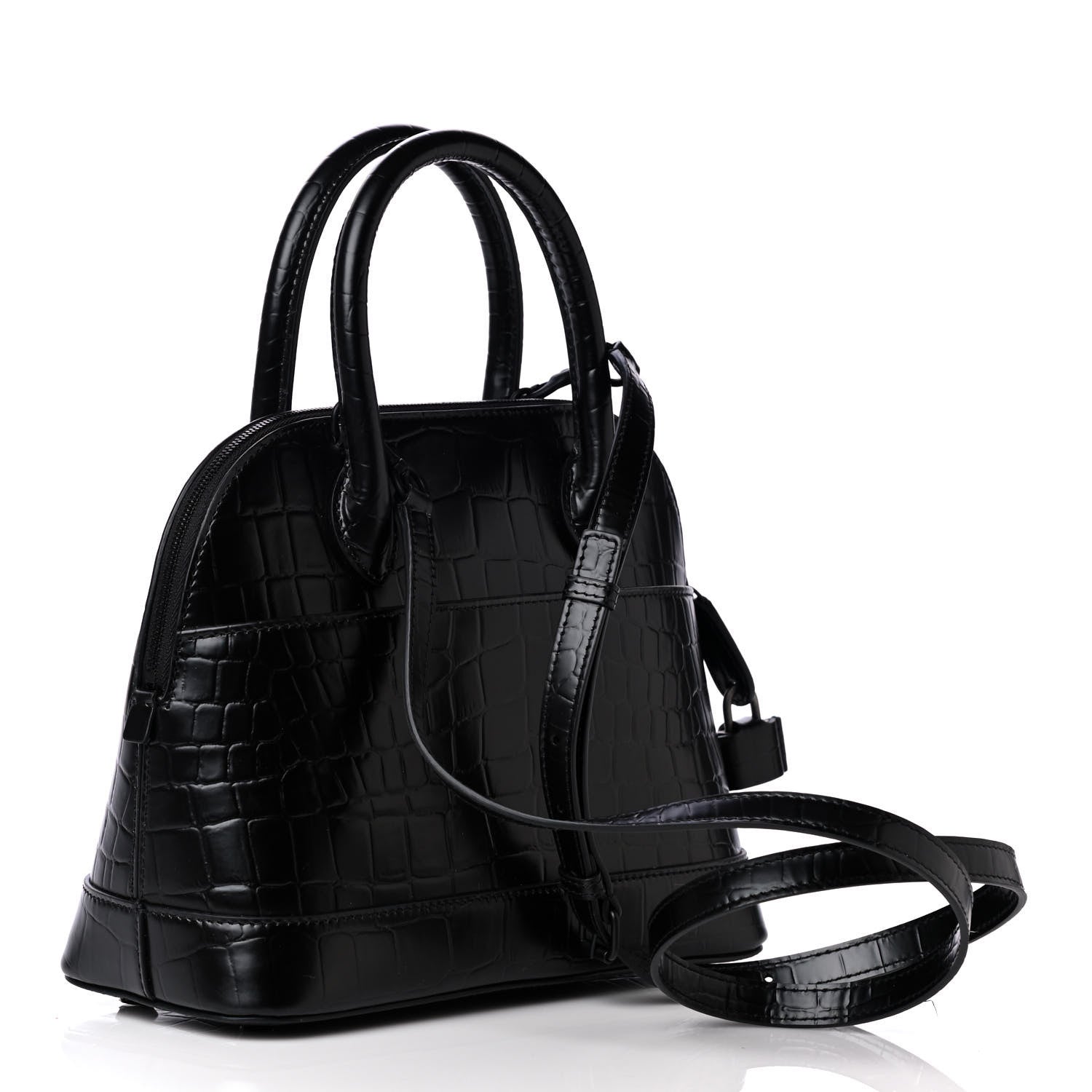 Balenciaga Calfskin Crocodile Embossed S Rivet Ville Top Handle Bag Black 2 of 4