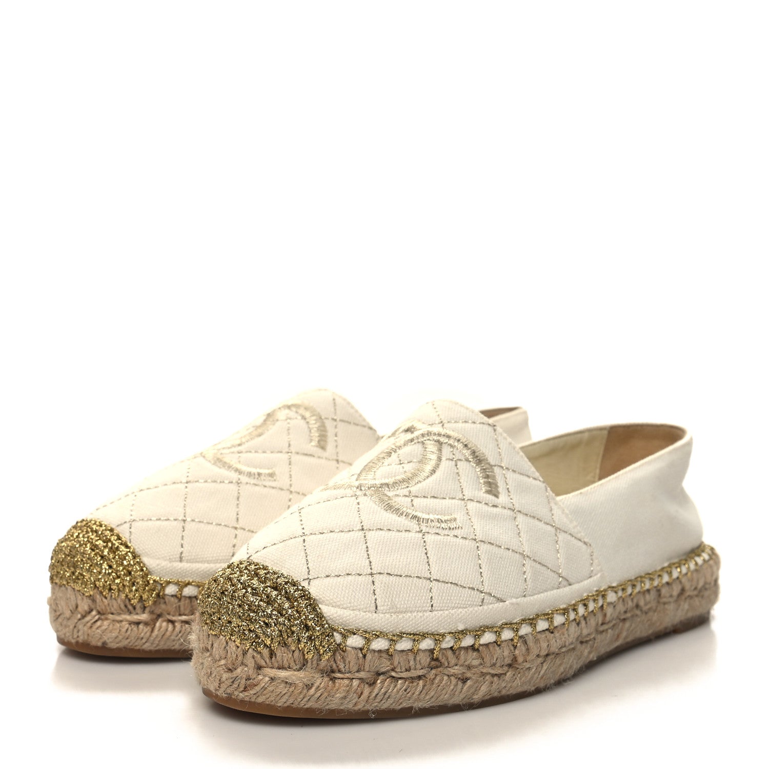 Chanel Fabric Biarritz CC Espadrilles 35 White Gold 3 of 11