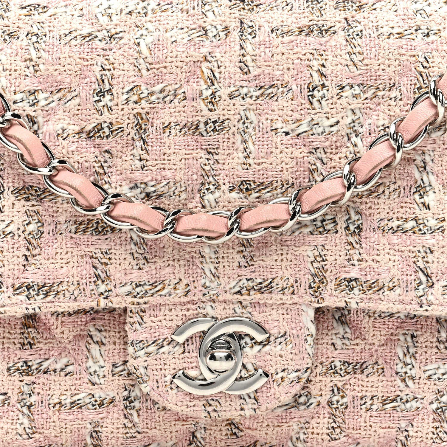 Chanel Tweed Quilted Medium Double Flap Light Pink 9 of 13