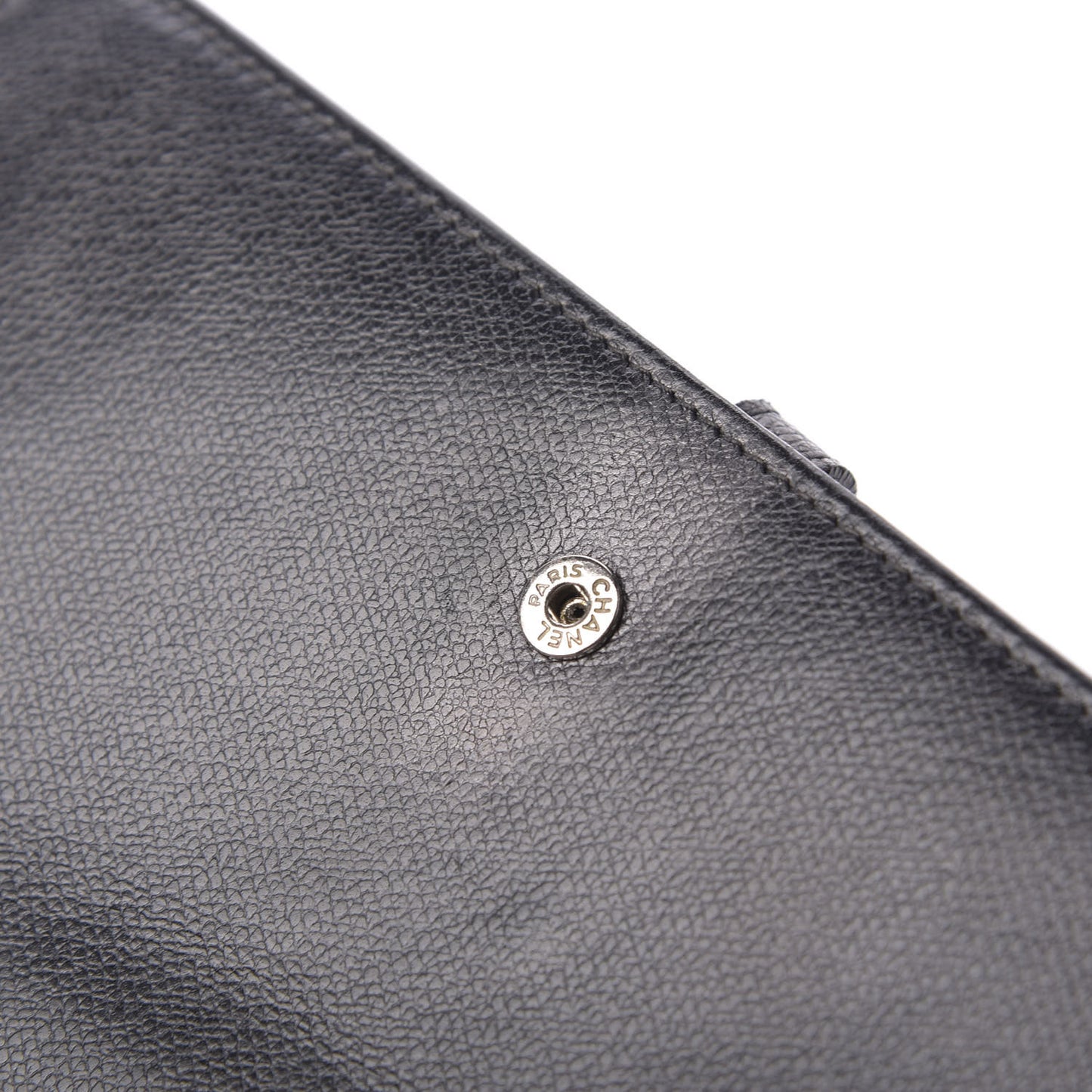 Grained Calfskin CC Button Long Wallet Black