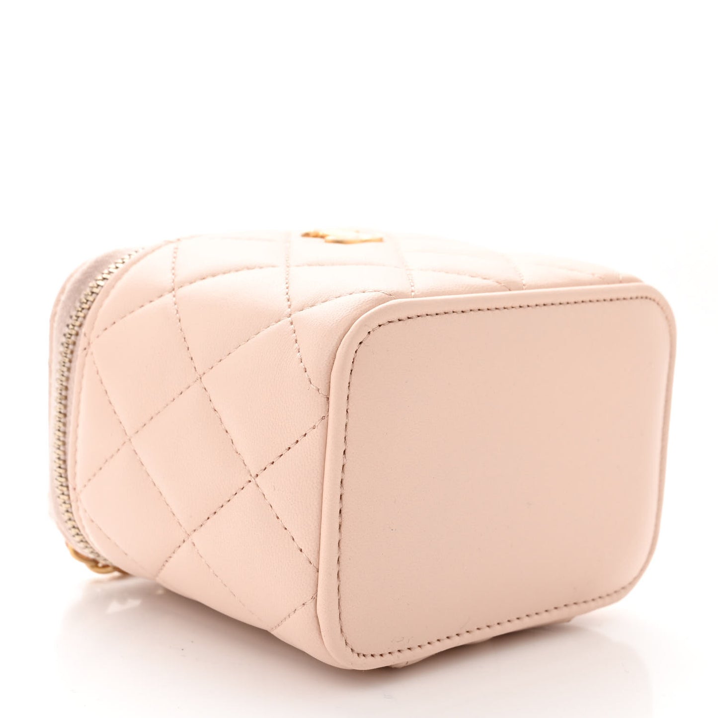 Lambskin Quilted Pearl Crush Mini Vanity Case With Chain Light Beige