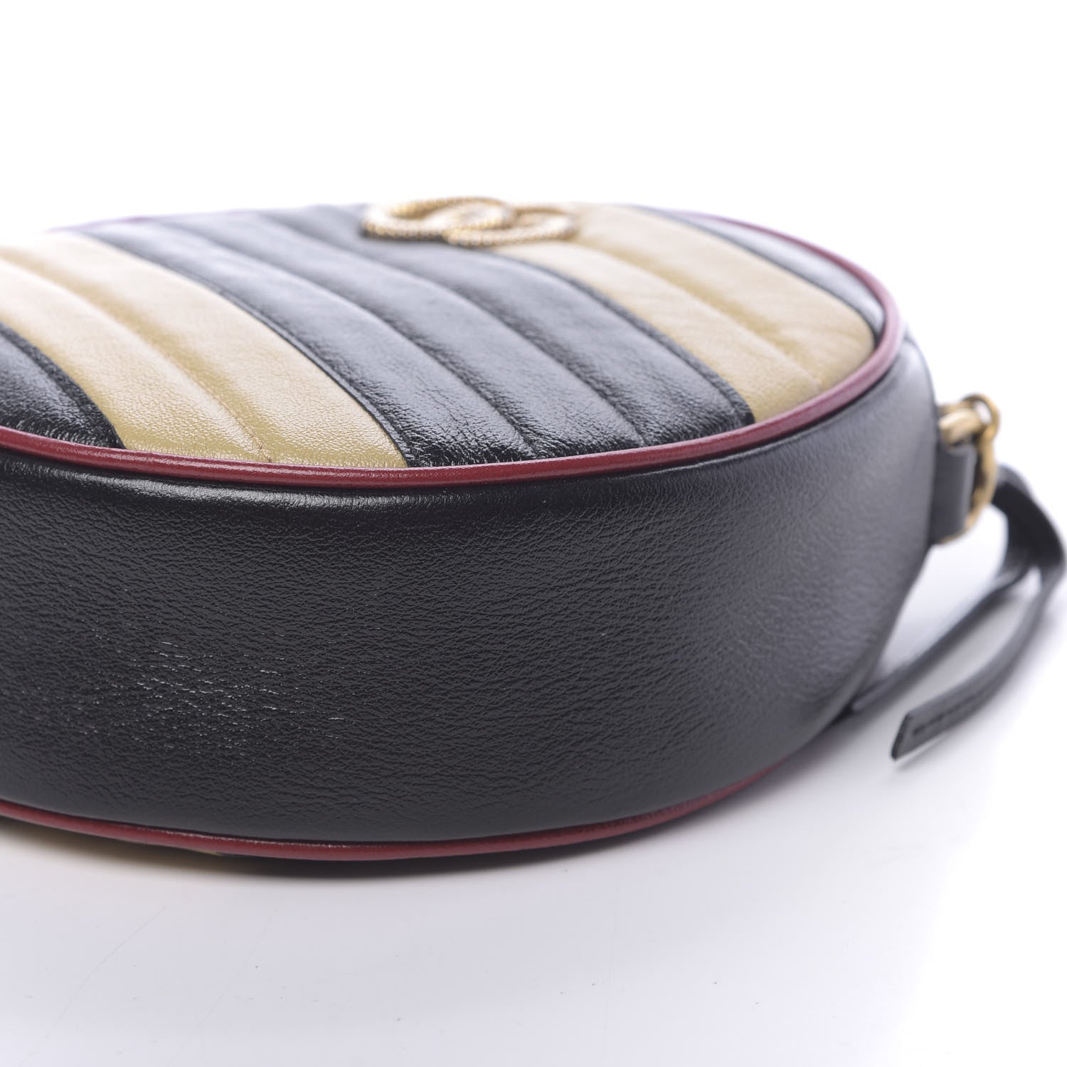 Gucci Azalea Calfskin Matelasse Diagonal Patchwork Mini Torchon GG Marmont Round Shoulder Bag Black Beige Romantic Cerise 8 of 11