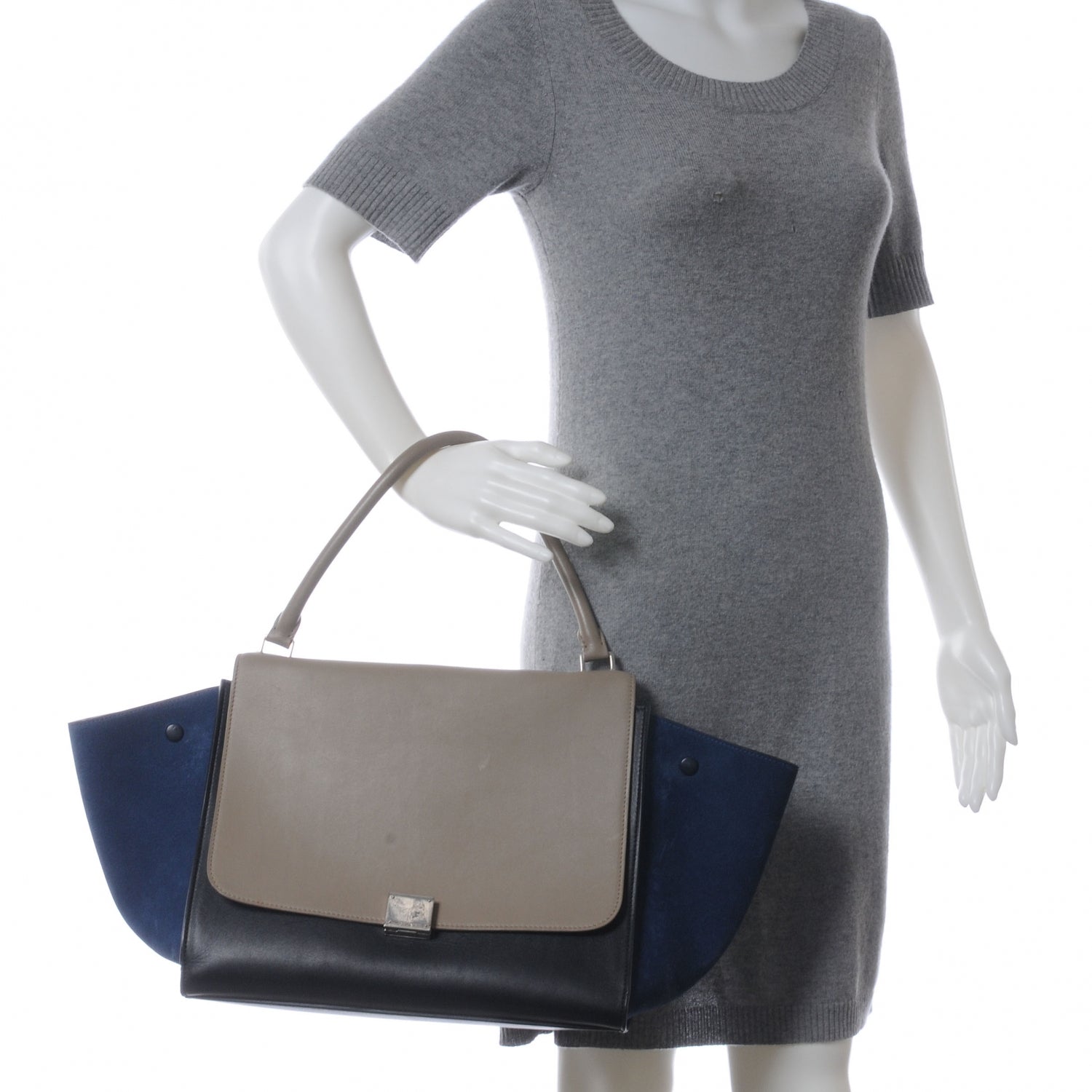 Celine Calfskin and Suede Large Tri-Color Trapeze Royal Blue 2 of 7