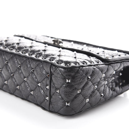 Valentino Garavani Craquele Nappa Medium Rockstud Spike Shoulder Bag Black 10 of 10