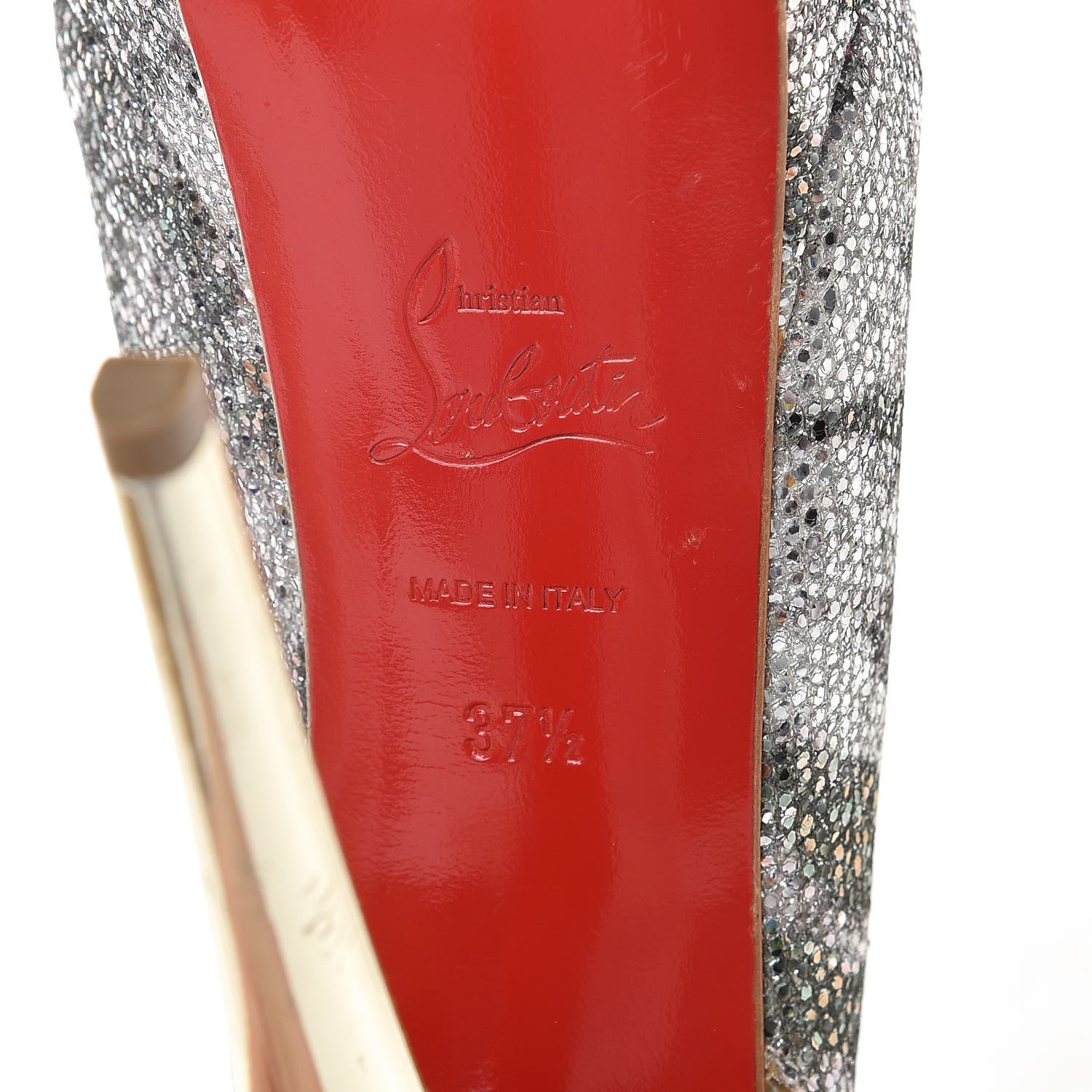 Christian Louboutin Glitter Sirene Lady Peep Sling 150 Pumps 37.5 Silver Light Gold 7 of 19