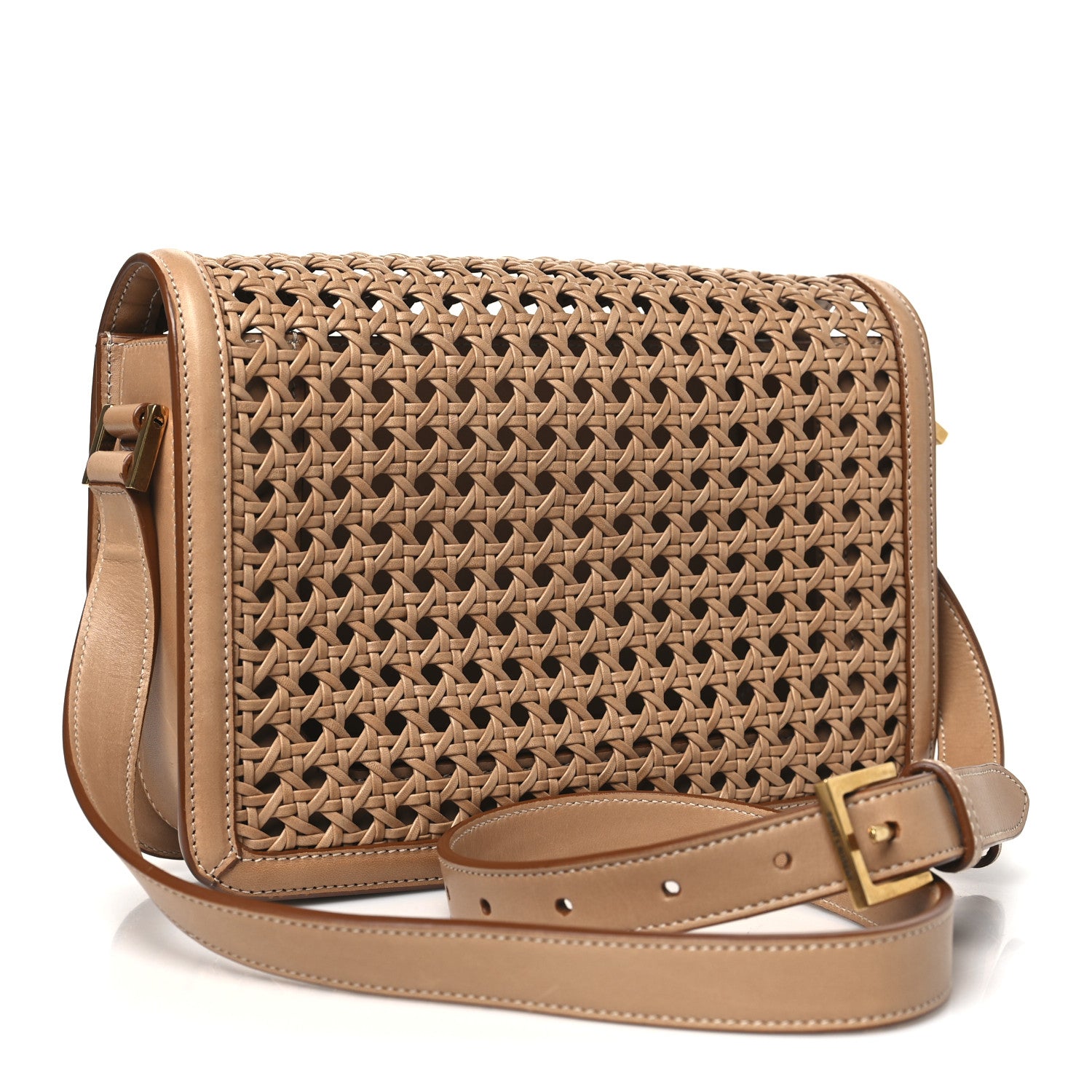 Saint Laurent Calfskin Woven Wood Medium Monogram Solferino
