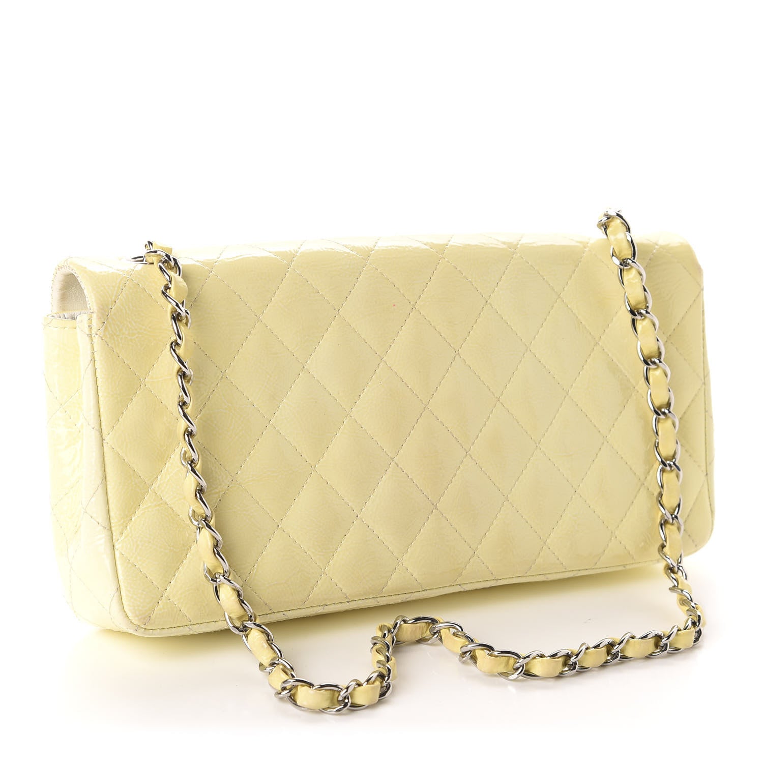 Chanel Distressed Patent Calfskin Quilted East West Flap Clutch Ivory 3 of 11
