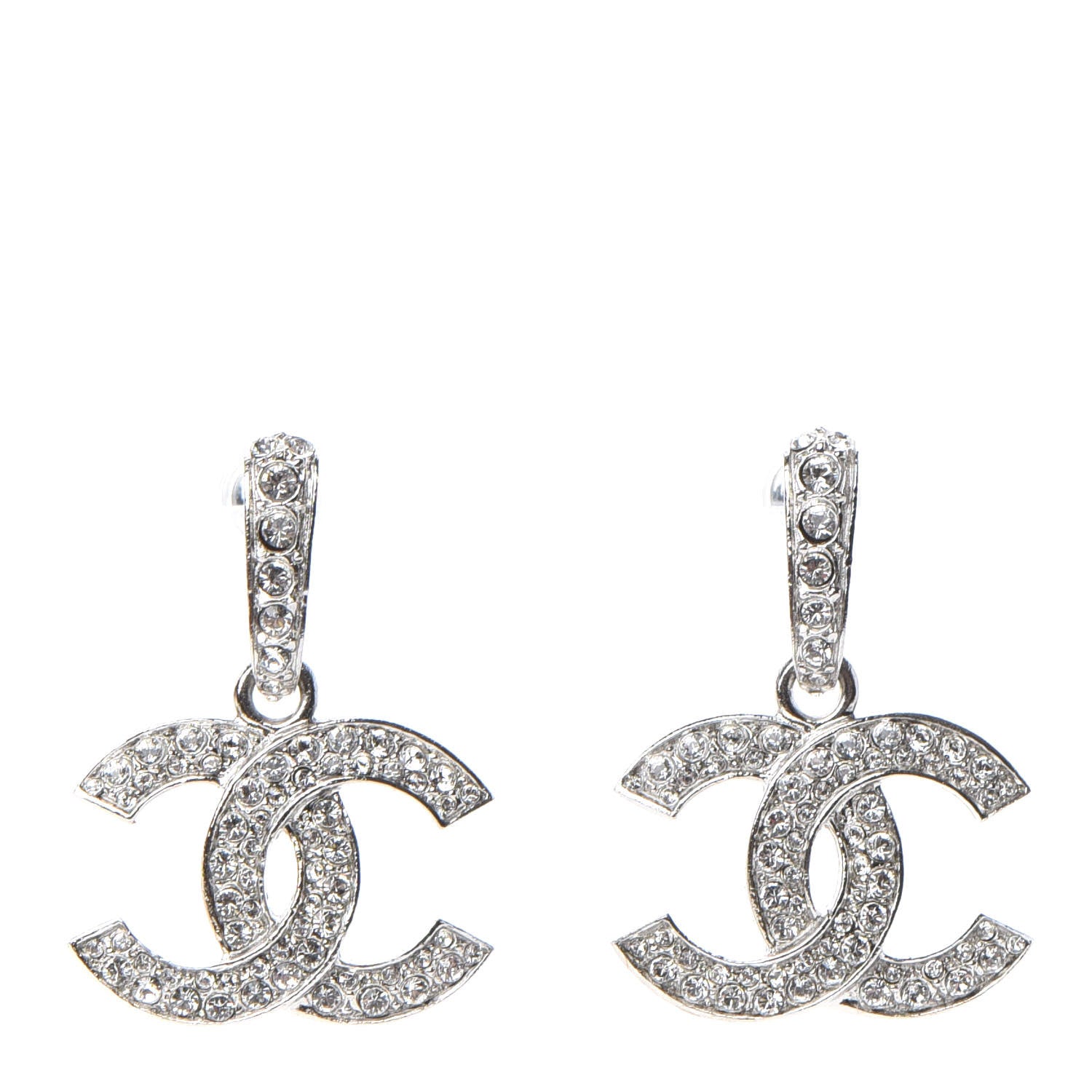 Chanel Crystal Palais Garnier CC Drop Earrings Silver 1 of 4