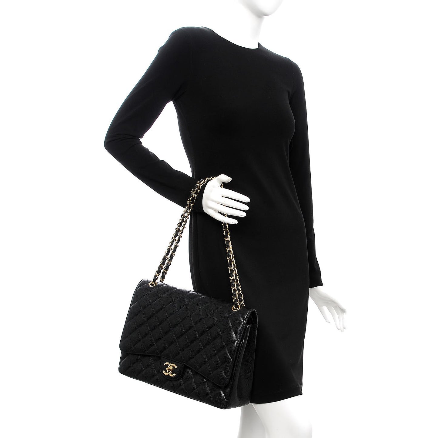 Caviar Quilted Maxi Double Flap Black