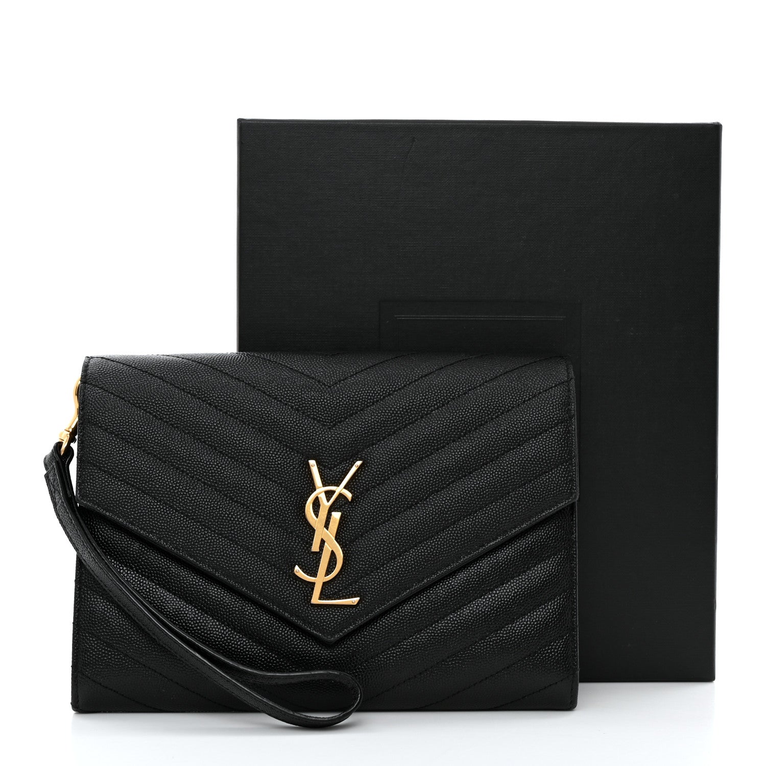 Saint Laurent Grain De Poudre Matelasse Chevron Monogram Envelope Clutch Black 8 of 8