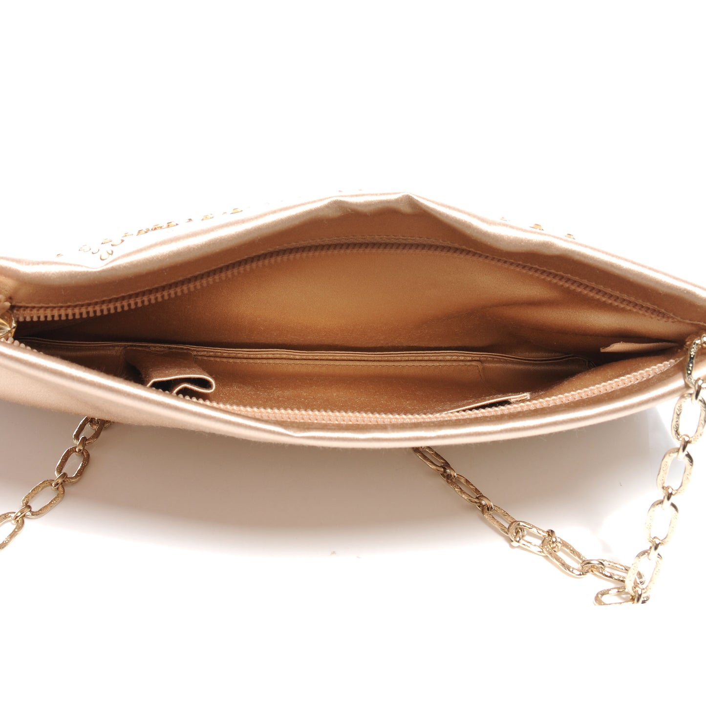 Satin Diamante Camellia Evening Clutch Bag Light Beige
